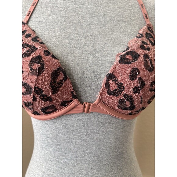 Victoria's Secret Pink Size 34B Leopard Print Push-Up Racerback Underwire Bra - Picture 2 of 8